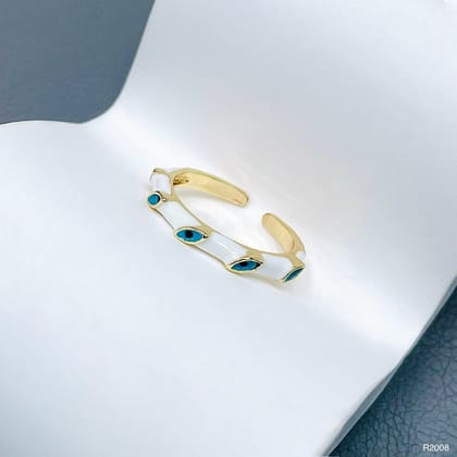 Evil Eye 18K Gold Enamel Anti Tarnish Free Size Band Ring For Women