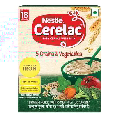 Nestle Cerelac Baby Cereal - With Milk, 5 Grains &amp; Vegetables, From 18 To  24 Months