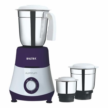 BALTRA Platinum-3 BMG 182 Mixer Grinder 550 Watt | 3 Stainless Steel Jars for Powerful Grinding | Adjustable Speed Control | Durable Overload Protection | Low Noise Operation - 2 Year Warranty