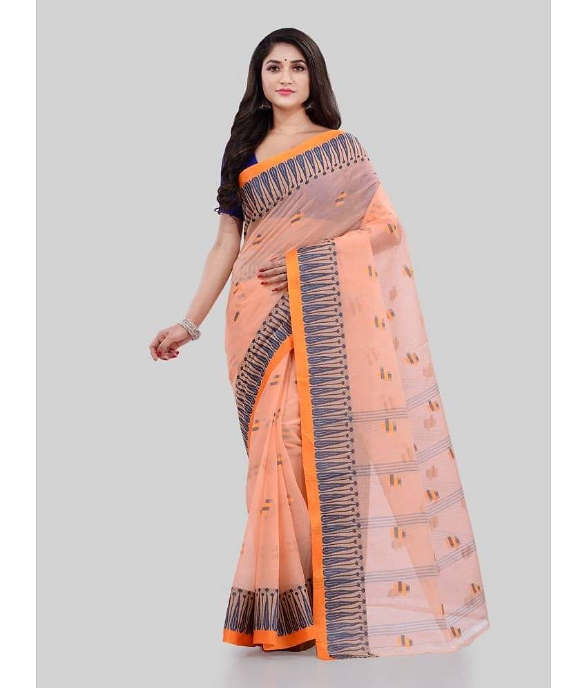 Desh Bidesh Cotton Printed Saree Without Blouse Piece ( Orange )