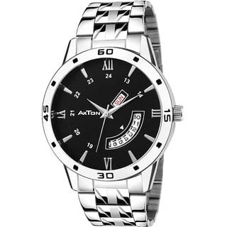 Axton AXC-001Steel Round Black Dial Silver Stainless Steel Day and Date Watch For Men