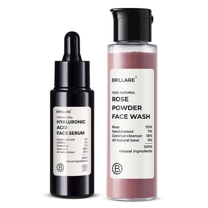 2% Hyaluronic Acid Face Serum & Rose Powder Face Wash (30g) Combo For youthful Skin