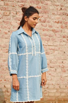 Linear denim dress-Light Blue / XXS