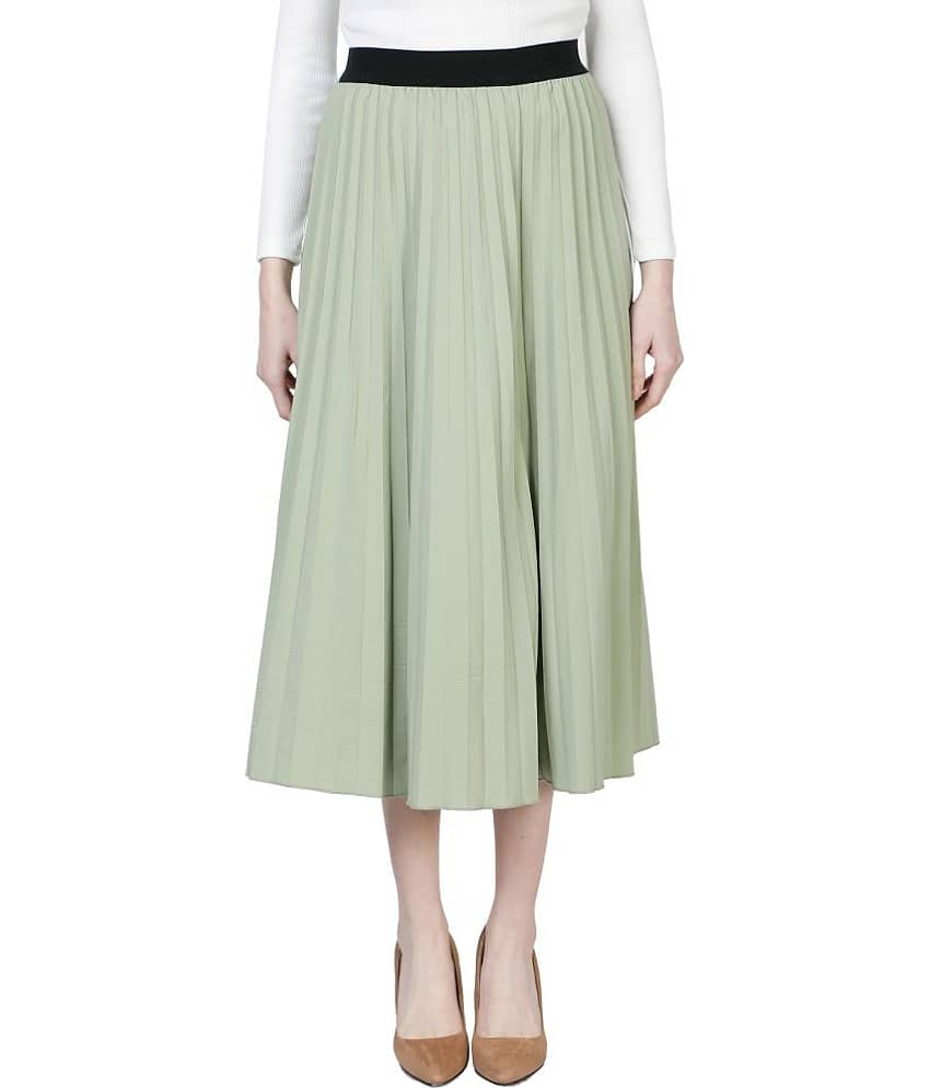 NUEVOSDAMAS Poly Crepe A-Line Skirt - Green Single