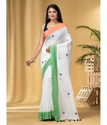 Desh Bidesh Cotton Self Design Saree With Unstitched Blouse Piece ( White )