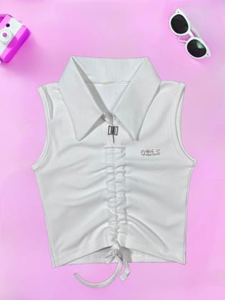 Girls Tank top[GT-483] [4-12 Year]-6-7Y (Size - 28) / Ribbed / White