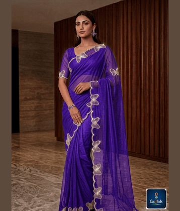 Gullak Net Embellished Regular Saree With Unstitched Blouse Piece ( Purple )
