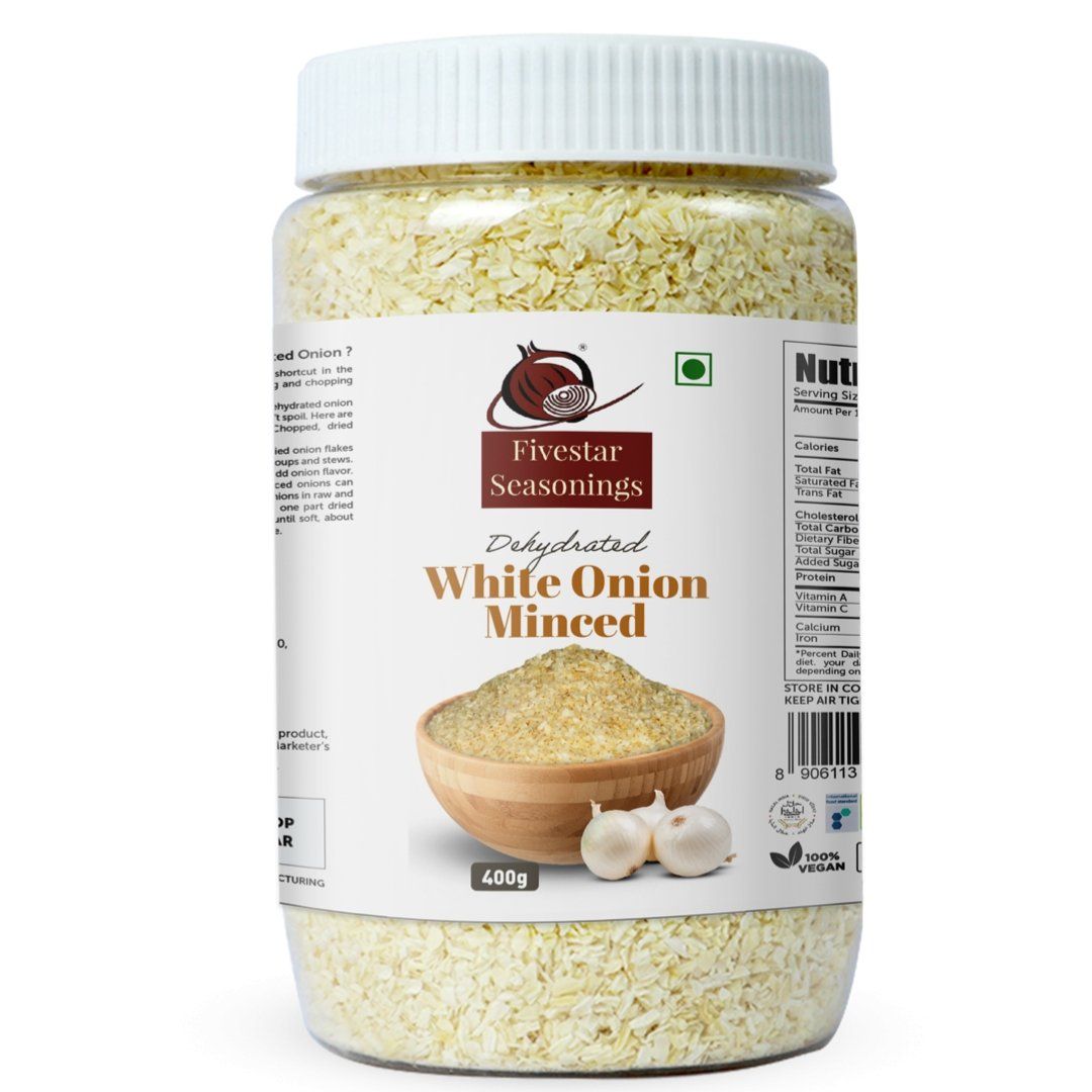 Fivestar Seasoning White Onion Minced 400g,100% Natural,Rich In Iron,Easy To Cook,0% Trans-Fat Dehydrated Onion Flakes(400G)