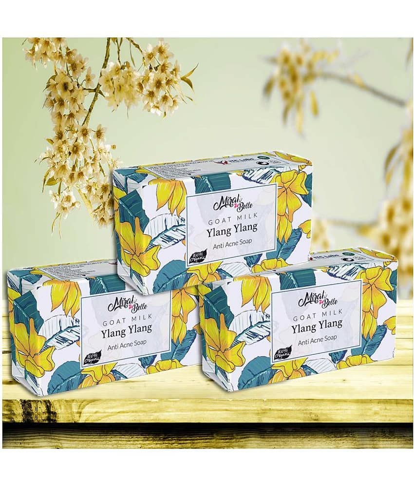 Mirah Belle - Organic Goat Milk, Ylang Ylang Anti Acne Soap 125gm (Pack of 3) - For Blemished, Acne Prone, Scarred Skin- Handmade Soap 375gm