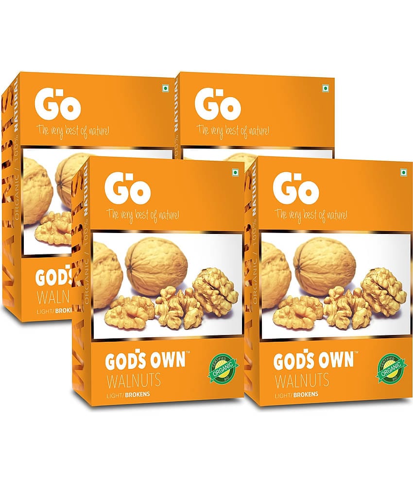 Go Organic Light Broken Walnuts Kernels (Without Shell), 1 Kg (250g x 4) | Fresh Crop | Healthy and Pure | Organic Walnuts Kernels