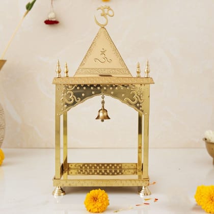 Brass Temple with Triangle Dome – Traditional Mandir Showpiece, Height : 24.5 Inch (FMAS312 B)
