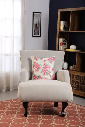 Koko Decorative 16x16 Inch Polyester Cushion Cover  Soft Textured Cream Floral Print Design | Square Pillow Cover for Bed, Sofa, Chair | Set of 1