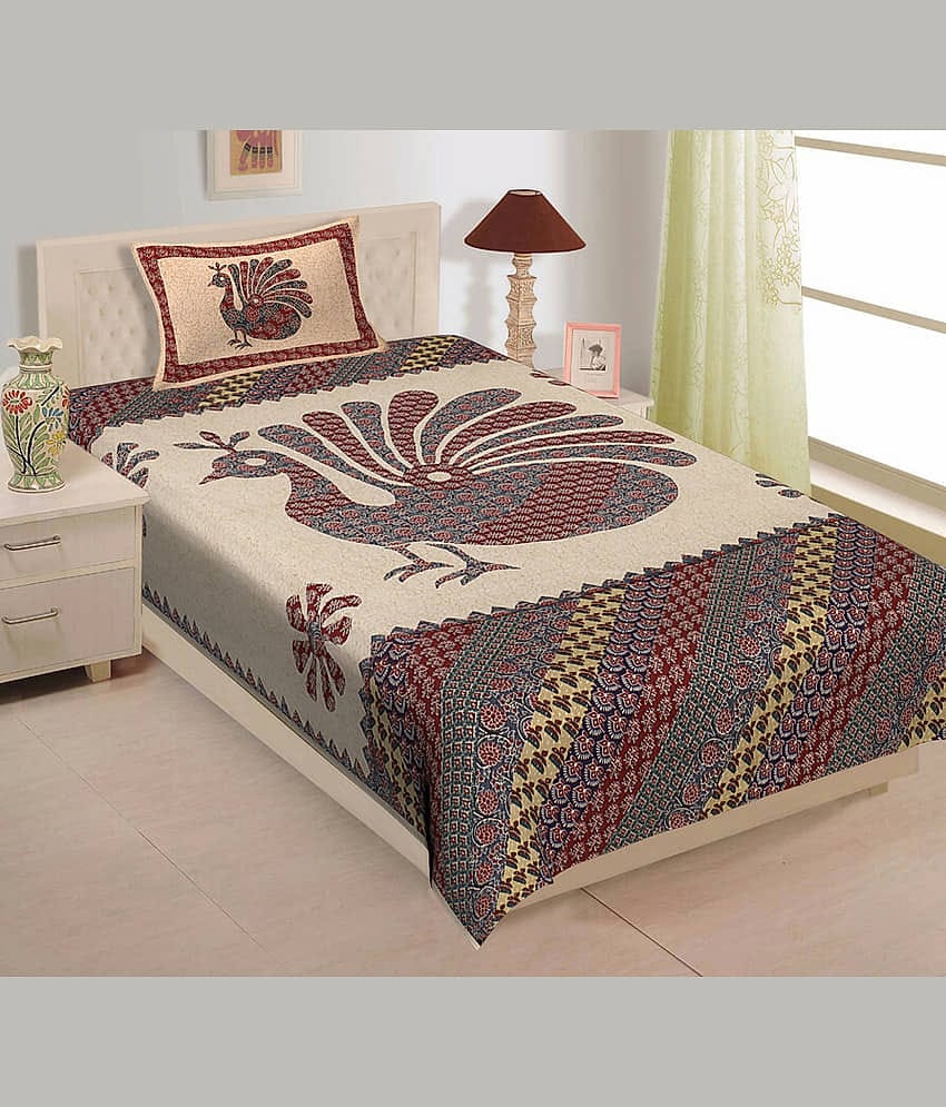 ABHACLOTHO Cotton 1 Single Bedsheet with 1 Pillow Cover ( Multicolor )