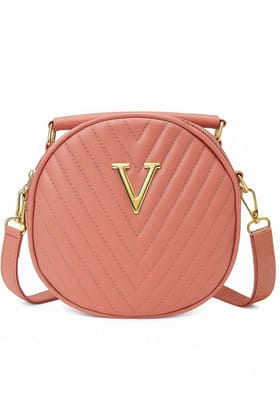 Trendy Sling Bag for Women Quilted Round Shape Crossbody Handbag with Stylish Finish (Peach)