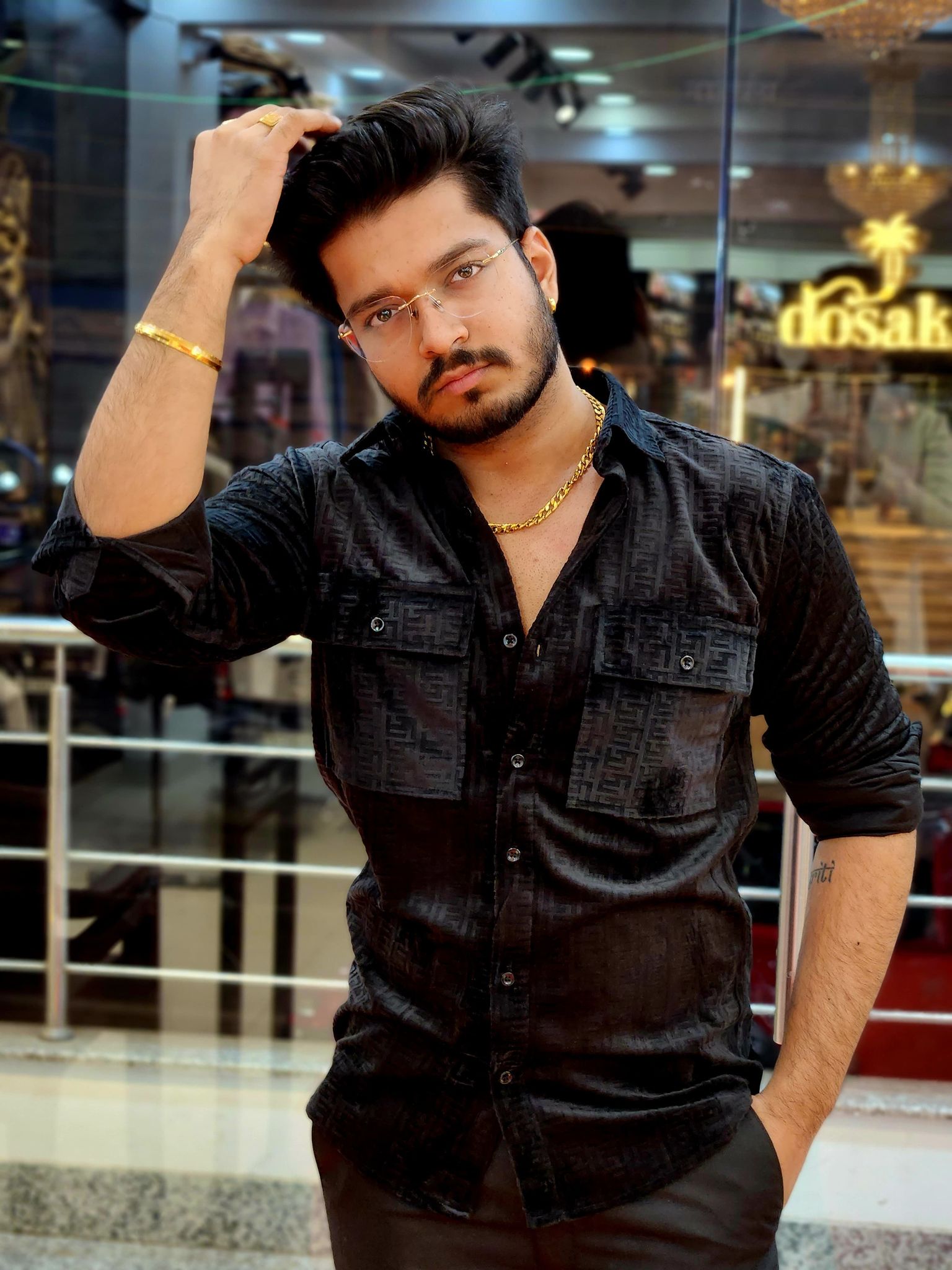 Imported velvet shirt Black color-M-38