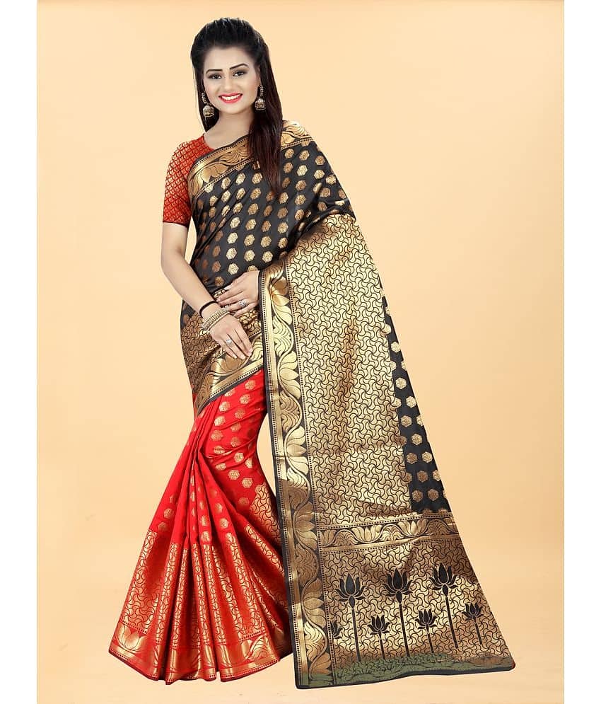Gazal Fashions Banarasi Silk Embellished Saree With Unstitched Blouse Piece ( Multicolor )