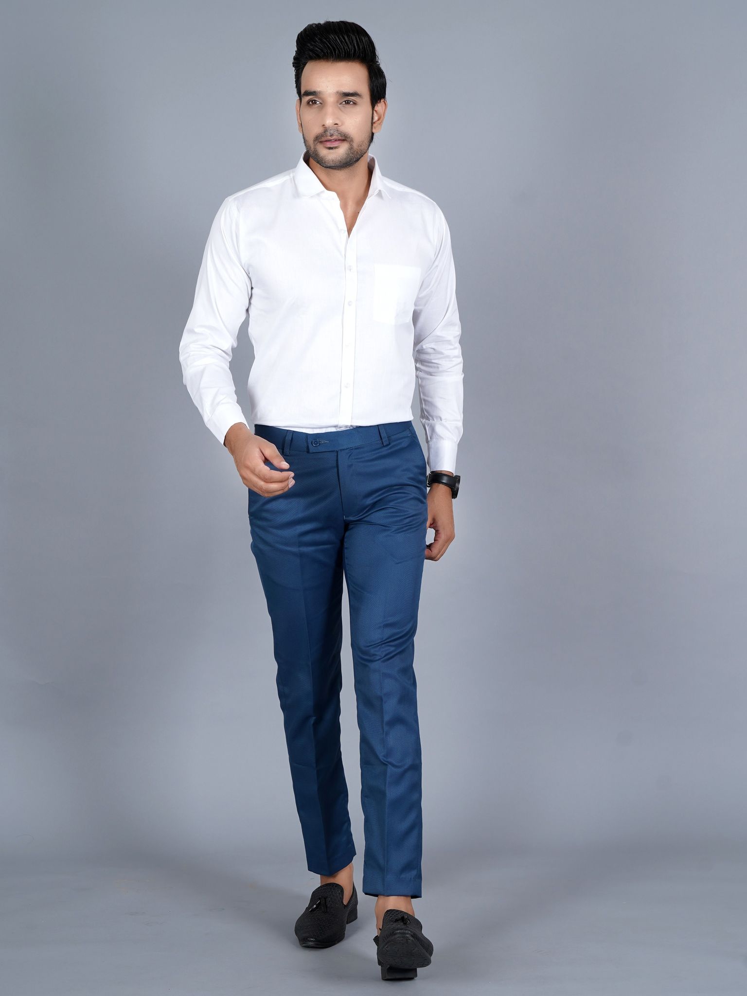 QVERR Slim Fit Men Light Blue Trousers