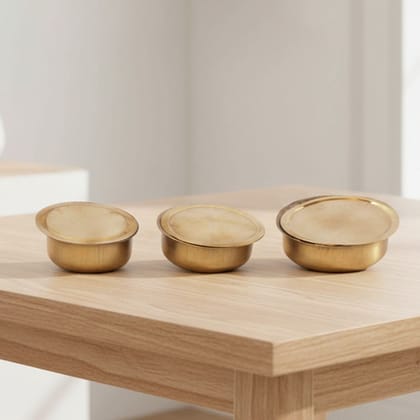 Brass Bhagona Miniature 3 Pcs Set | Traditional Kitchen Toy, Height : 1 Inch (ZMAS368 C)