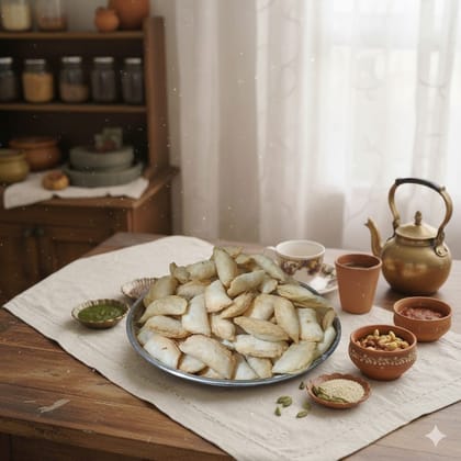 Annapurna Tiffin Services Pudachi Karanji (250g) | Authentic Maharashtrian Flaky Sweet Pastry | Handmade Festive Diwali Faral Snack