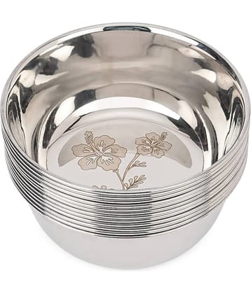 LEROYAL Designer Katori Stainless Steel Vegetable Bowl 10 cm ( Set of 12 ) Silver