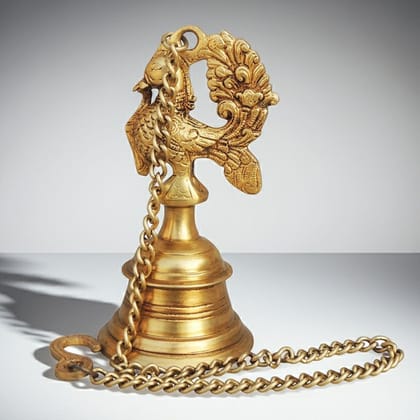 Brass Showpiece Hanging Bell With Peacock, Height : 7 Inch (BSMAS1716 D)