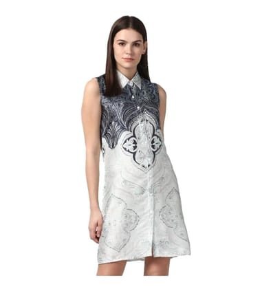 Women's Polyester Printed Sleeveless Above Knee Dress (Blue, XS)-PID55770