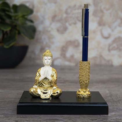Craftlayout Resin Buddha Pen Stand Wooden Base 3.5 Inch