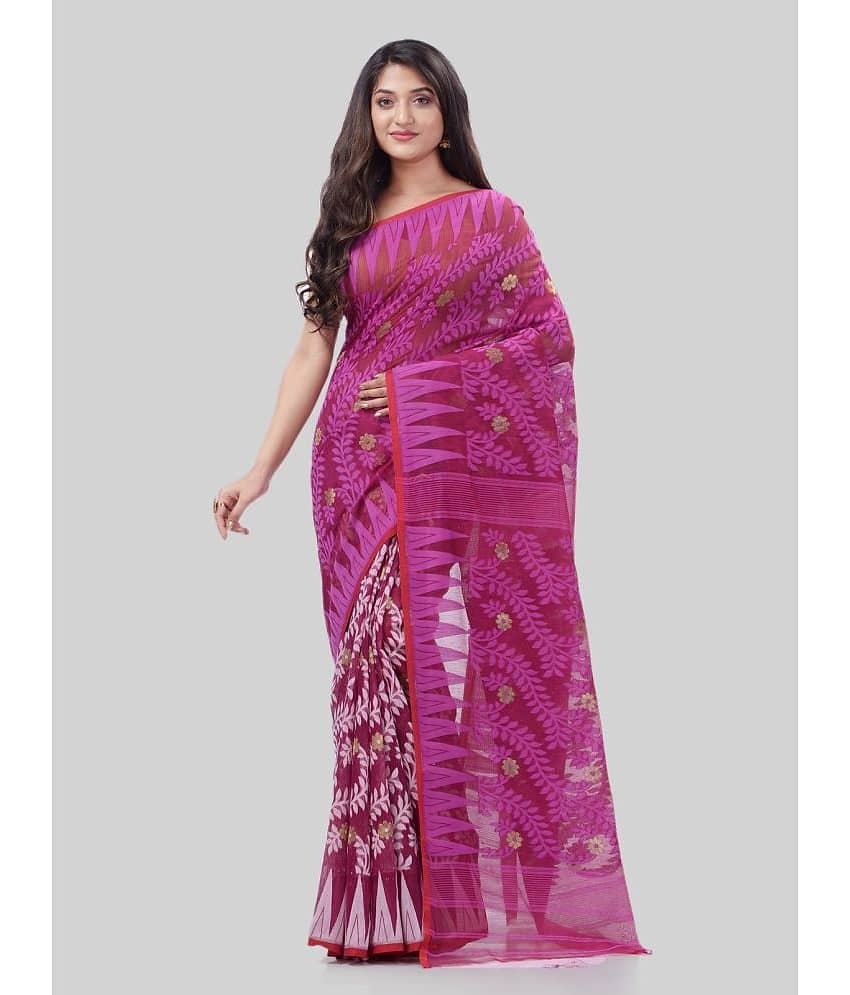 Desh Bidesh Cotton Self Design Saree Without Blouse Piece ( Pink )