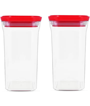 HomePro - Square Container | Airtight | Silicone Cap | Red | Plastic Utility Container | Set of 2 - 1100 ml