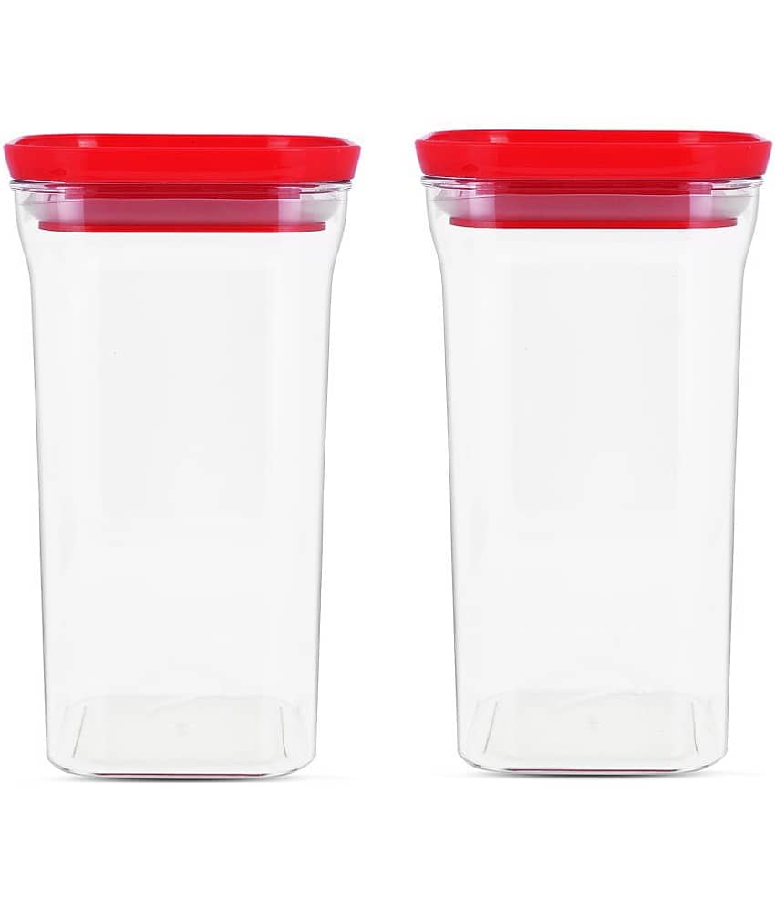 HomePro - Square Container | Airtight | Silicone Cap | Red | Plastic Utility Container | Set of 2 - 1100 ml