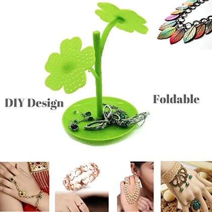 CONNECTWIDE Flower Jewelry Necklace Stud Earring Holder Organizer Display Rack Tower Stand Tree with Base Tray Jewelry Multi-Functional (Green)