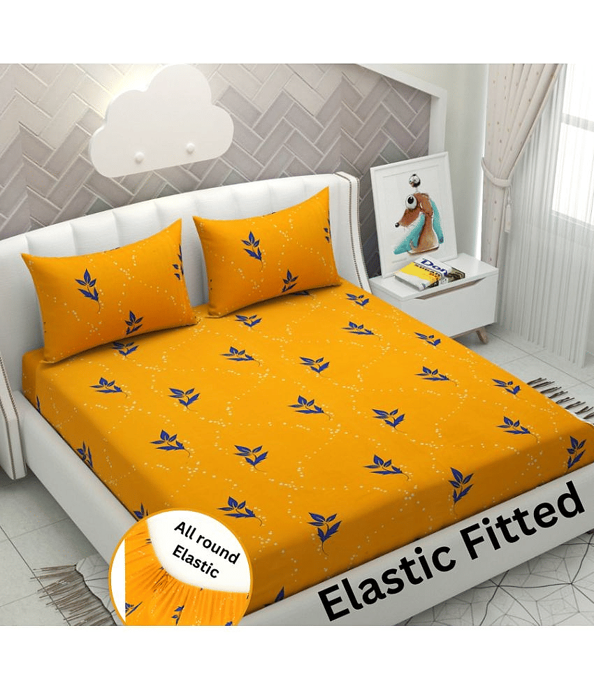 Apala Microfibre Floral 1 Bedsheet with 2 Pillow Covers - Yellow