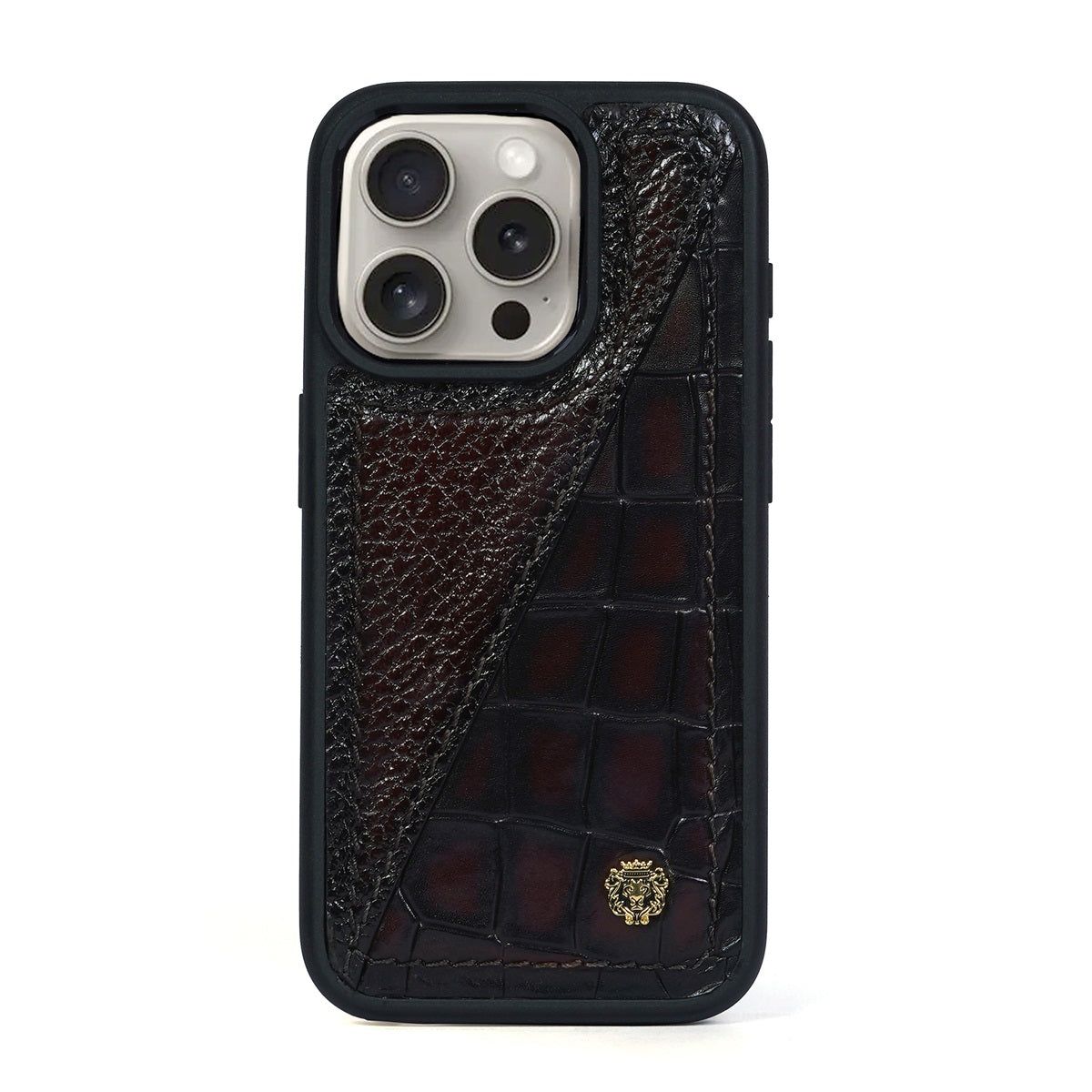 Dark Brown Mobile Cover Center stitched Silhouette Deep Cut & Textured Leather-14