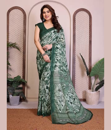 ANAND SAREES Georgette Printed Regular Saree With Unstitched Blouse Piece ( Green )