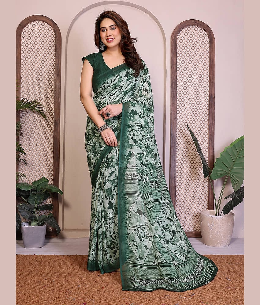 ANAND SAREES Georgette Printed Regular Saree With Unstitched Blouse Piece ( Green )