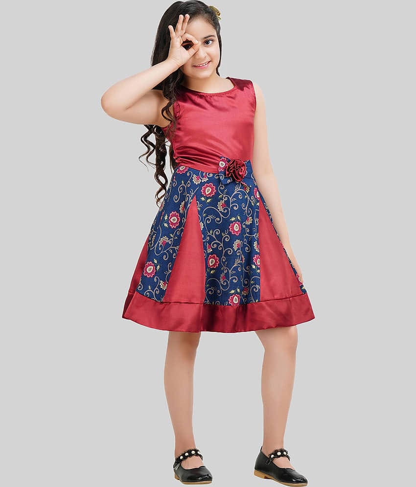 Being Naughty Satin Frock For Girls ( Pack of 1 , Red & Blue )