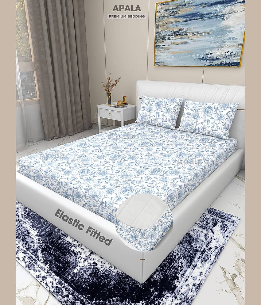 Apala Microfibre 1 King Fitted Bedsheet with 2 Pillow Covers ( 198 cm x 182 cm ) , Sky Blue