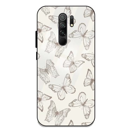 White Butterflies - Glass Case For Redmi Models-Redmi 9 Prime