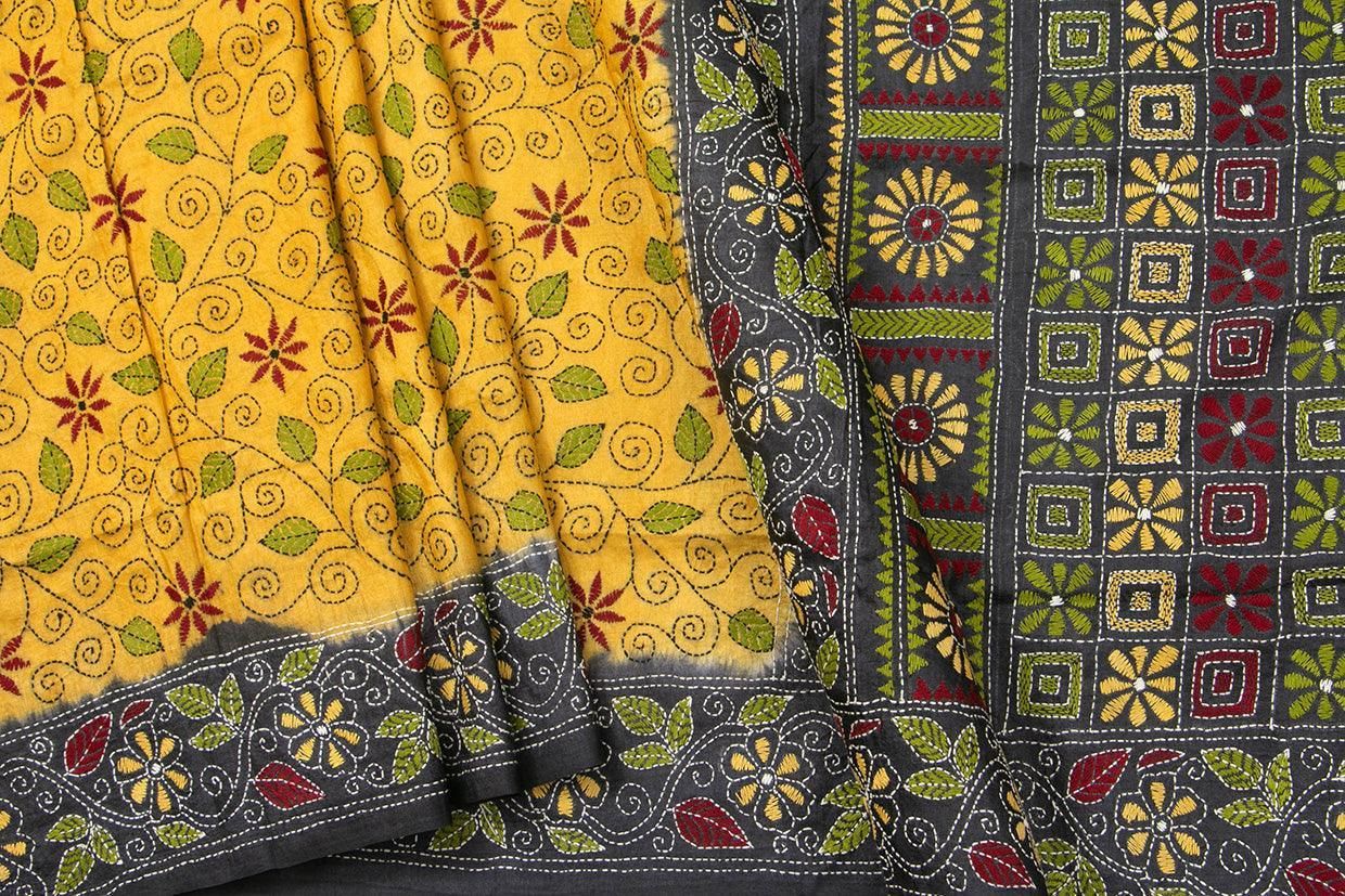 Munga Tussar Kantha Work Silk Sari PT MJ 33