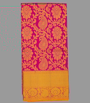 Pink Handloom Silk Pavadai Material With Mango Motifs-Pink-36 / Pink