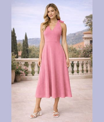 Kashian Women Viscose Rayon Solid Fit & Flare Dress ( Pink )