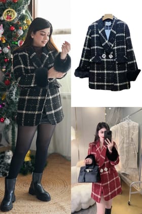 Cerai Crystal Embellished Tweed Coat-Black / S-M
