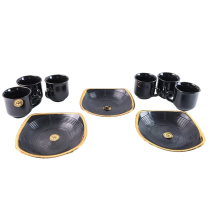 Sweet Buzz 9 Pcs Seashell Ceramic Cup Set - Ideal for Home & Gifts 9 Pcs (Black)