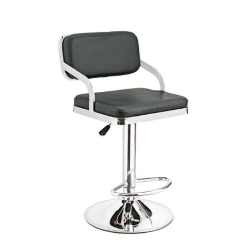 Learn With Us - Bar Revolving Stool, With Height Adjustable Gas Lift, Entire Structure In SS, Seat & Back In Leatherette (CS-E9)