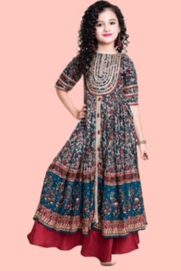 Girls Maroon Full Long Kurti Plazo suit With Dupatta-627 MRN / Maroon / 36