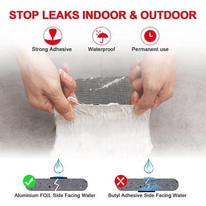 Super Strong Adhesive Waterproof tape Permanent Repair Roof Water Leakage Solution Rubber Foil Suitable for Roof Leak, surface Crack, Window Sill Gap, Boat Sealing, Tank Leak (10CM*5M)