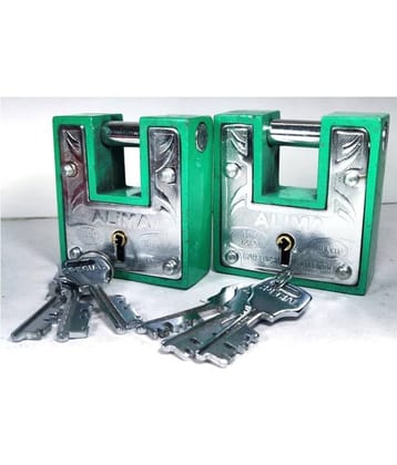 Home Decor Square Bar Padlock Double Locking 100mm C.I Lock with Hardened Shackle (Pack of 2)