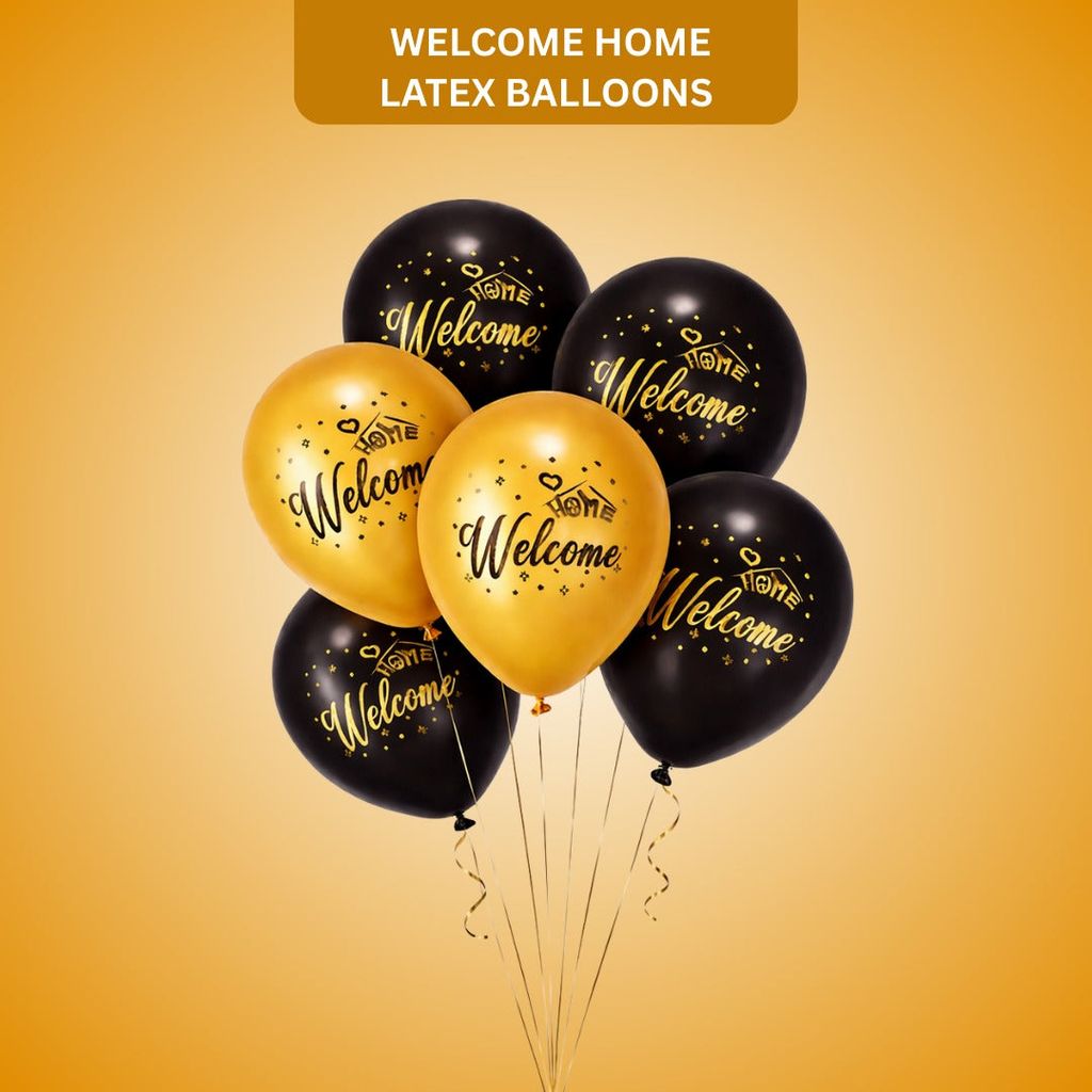 Black & Golden Welcome Home Latex Balloons 12" - Pack of 6 - Party and Festive Needs | Buy online on ZillyBuy