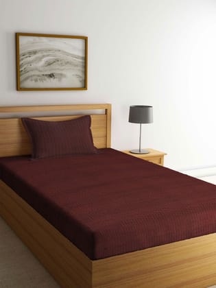 Brown & Black Striped 300 TC Flat Single Bedsheet With 1 Pillow Cover