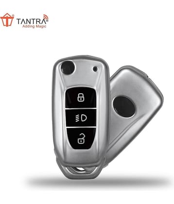 TANTRA TPU Car Key Cover Compatible for Tata Nexon | Altroz | Tiago | Punch | Harrier | Safari | Tigor 3 Button Flip Key Cover (Grey)
